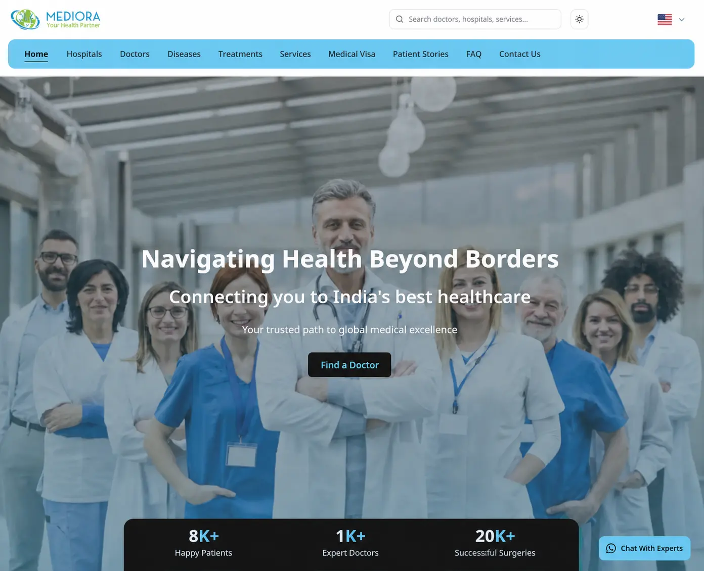 Mediora healthcare website homepage
