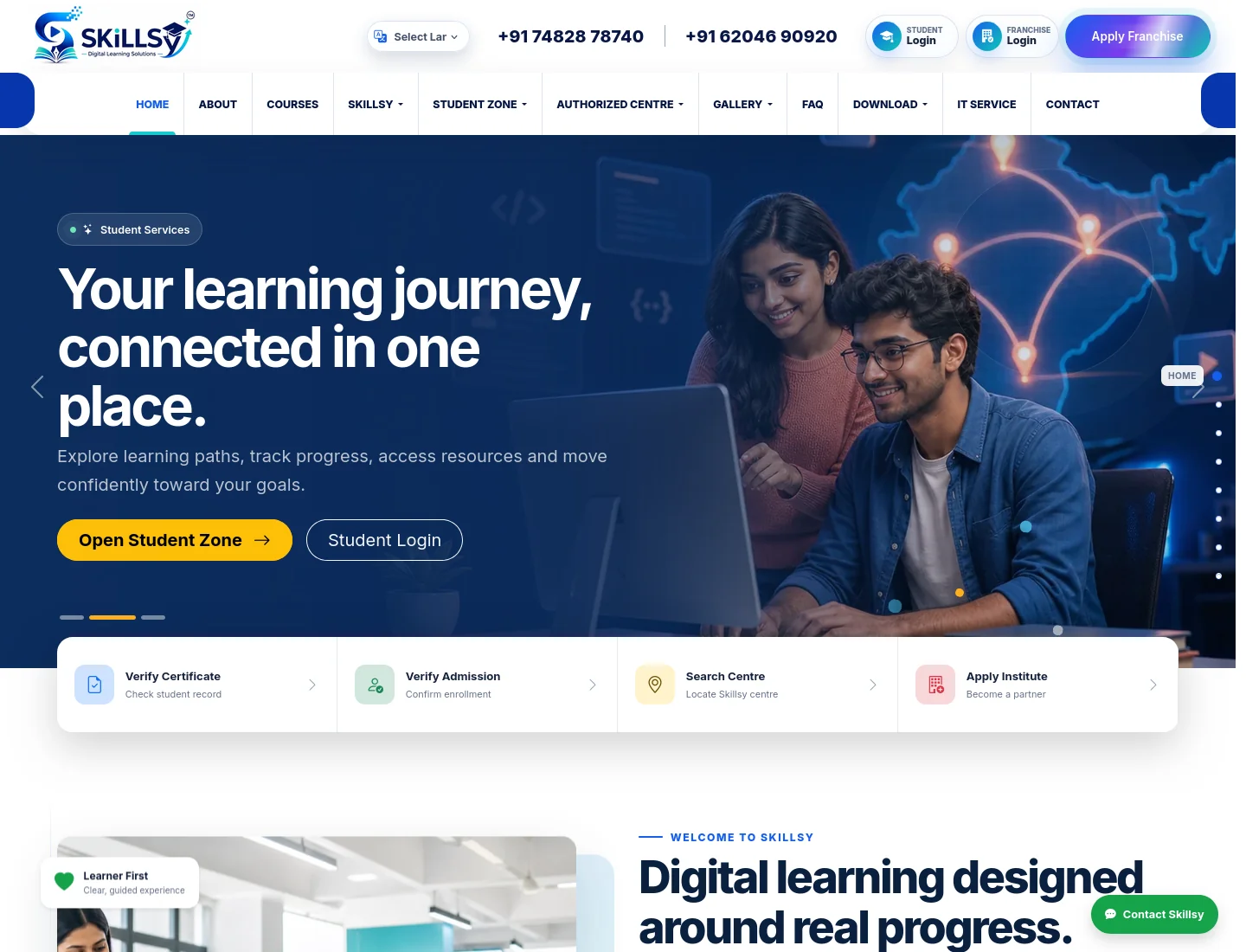 Skillsy Digital learning website homepage